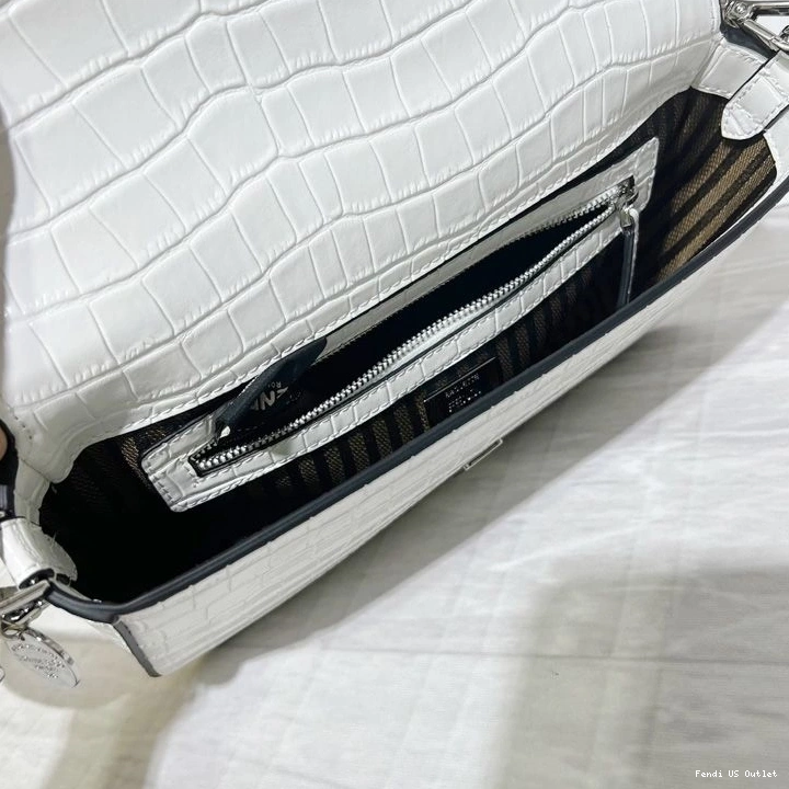 Cheap HOT Fendi Medium Baguette Bag White In Leather Crocodile Tiffany 0723